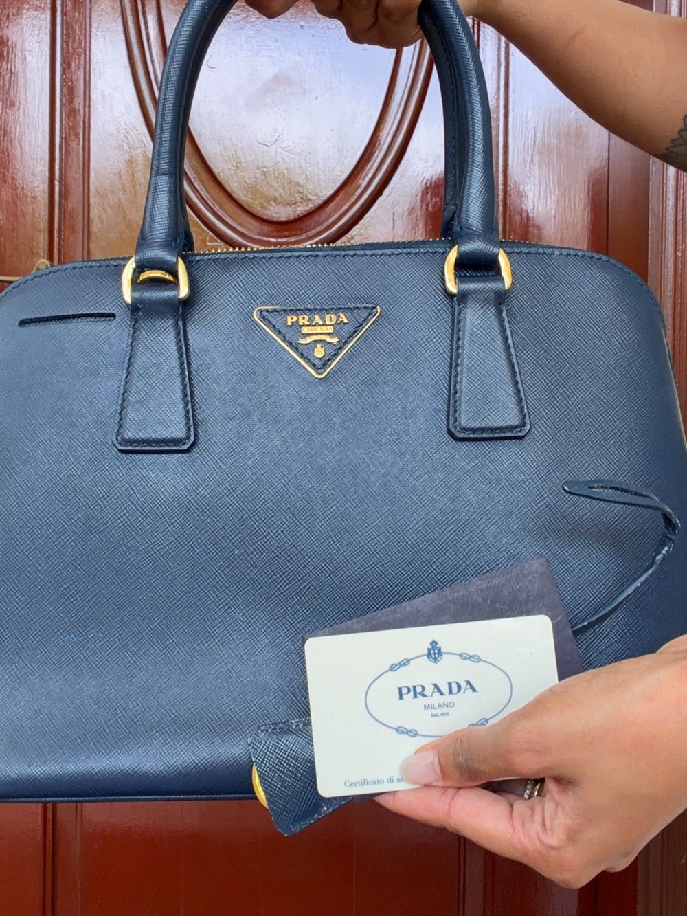Prada BL0937 Blue Saffiano Leather 2-Way Top Handle Shoulder Bag - Picture 4 of 11